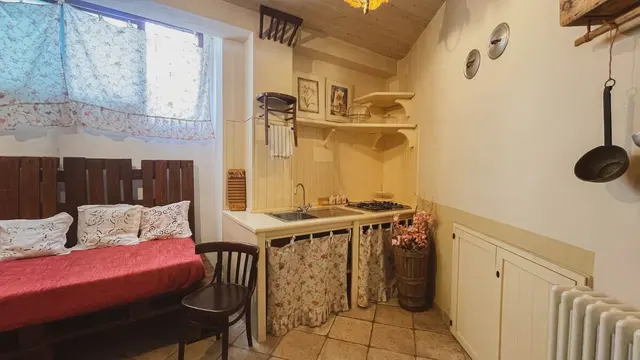 Casa Vacanza ‘920 — コンロとソファベッドのあるキッチン